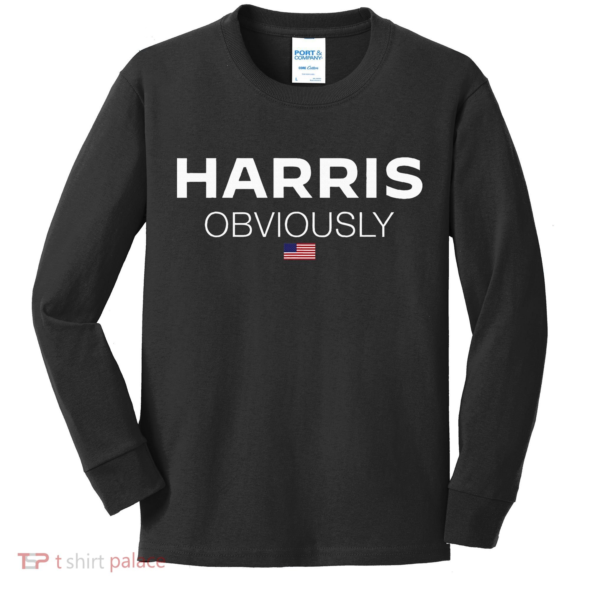 Harris Obviously Usa Flag Kamala Harris For President 2024 Kids Long Sleeve Shirt