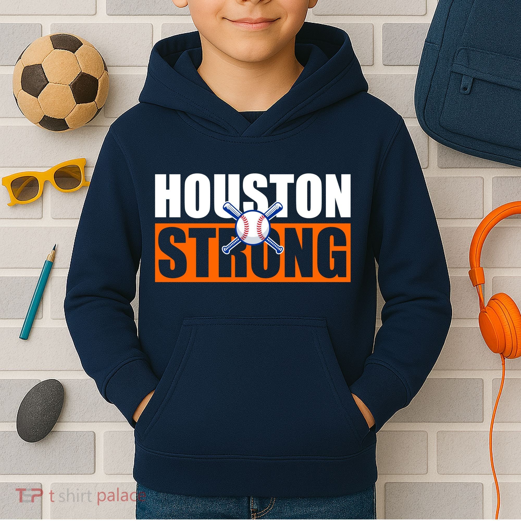 Houston Strong Baseball Bats Logo Kids Hoodie