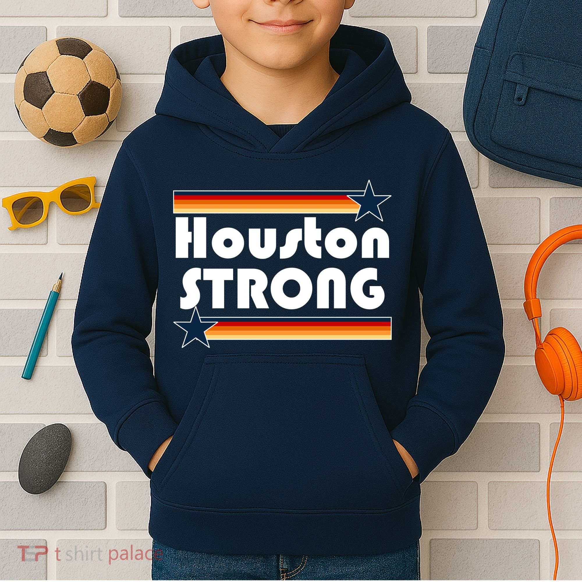 Houston Strong Baseball Star Logo Kids Hoodie