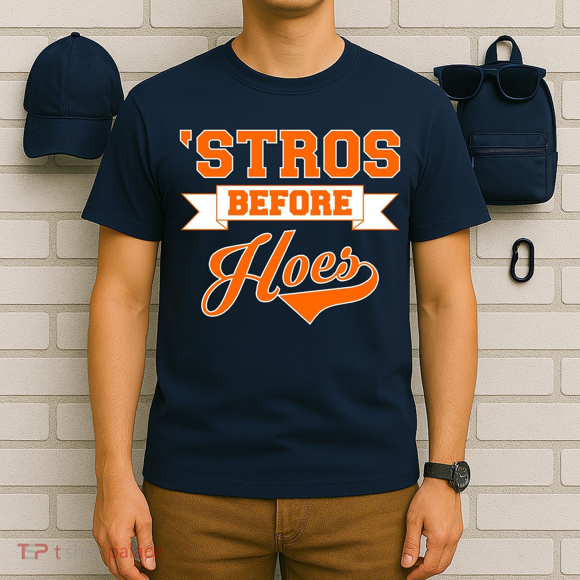 Houston 'Stros Before Hoes Baseball Script T-Shirt