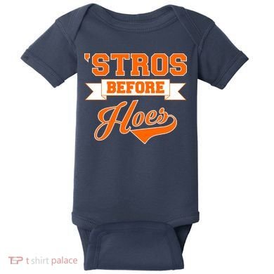 Houston 'Stros Before Hoes Baseball Script Baby Bodysuit