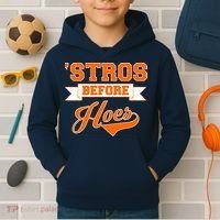 Houston 'Stros Before Hoes Baseball Script Kids Hoodie thumb 2
