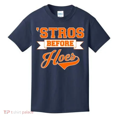 Houston 'Stros Before Hoes Baseball Script Kids T-Shirt