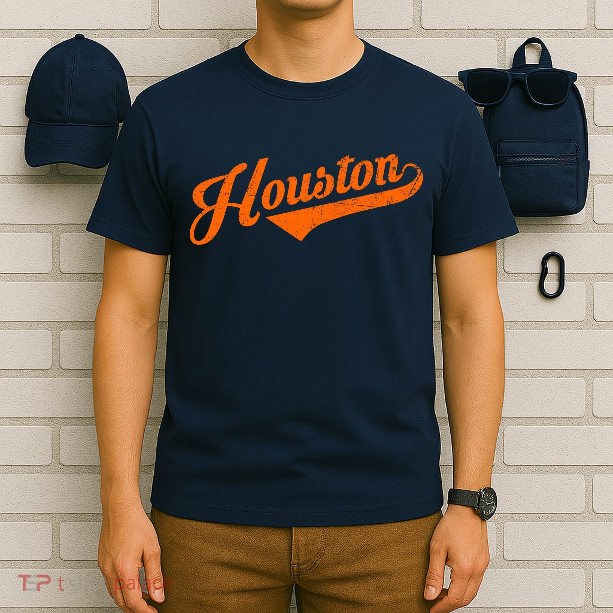 Houston, Texas City Vintage Baseball Script T-Shirt