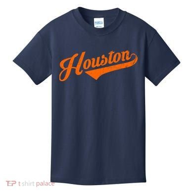 Houston, Texas City Vintage Baseball Script Kids T-Shirt