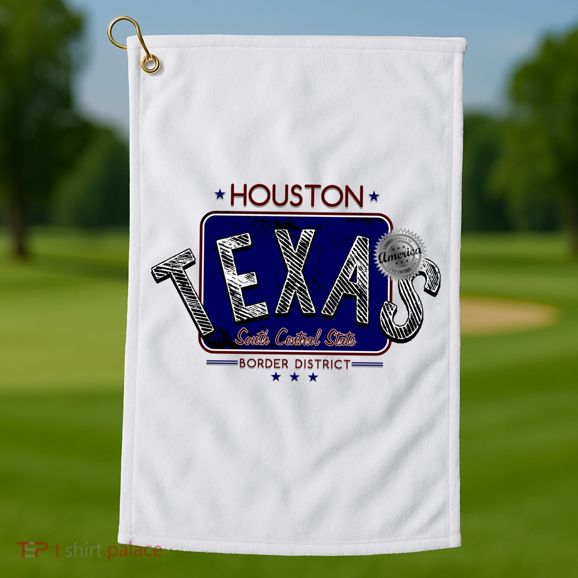Houston Texas Land of the Free Logo Golf Towel