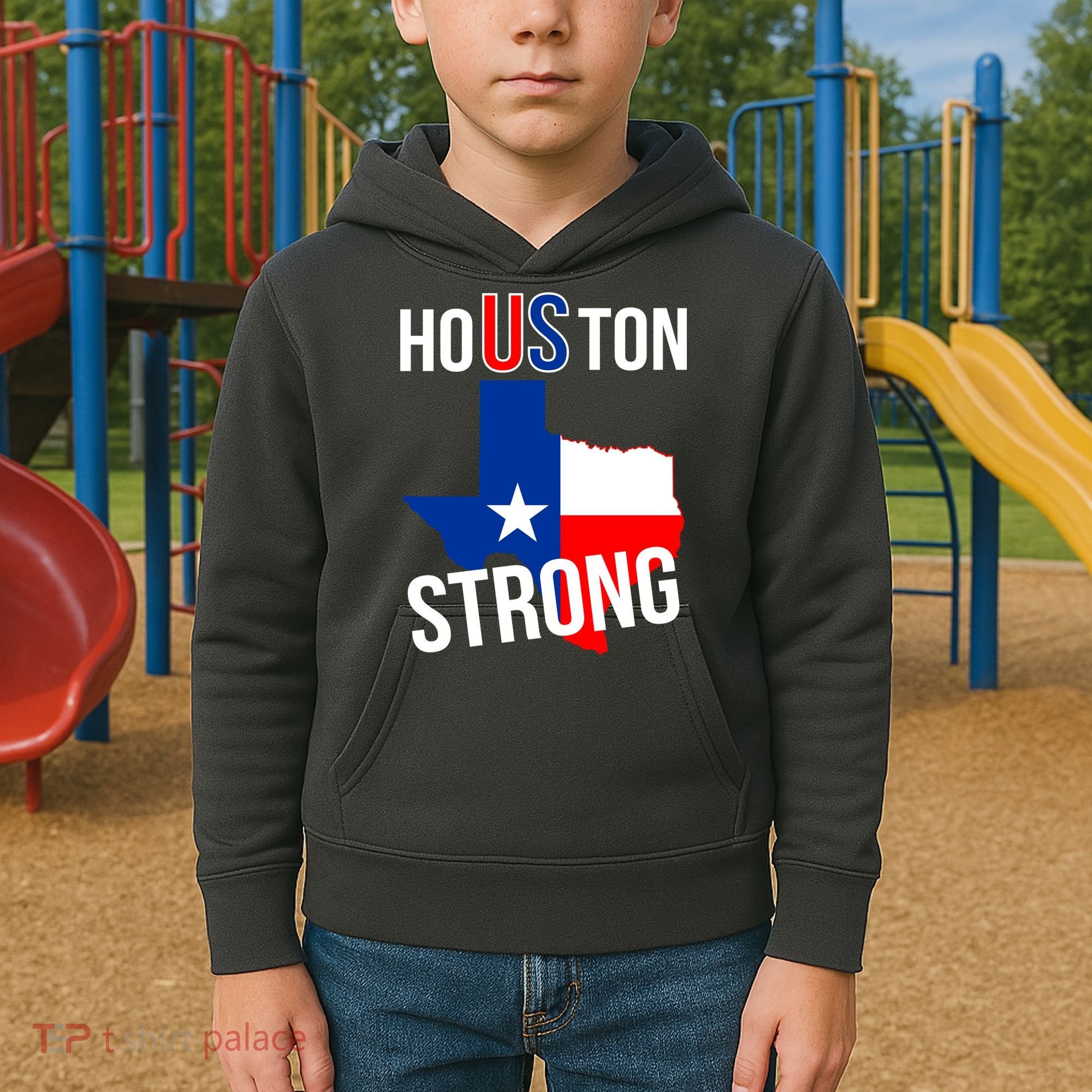 Houston US Strong Texas State Flag Kids Hoodie