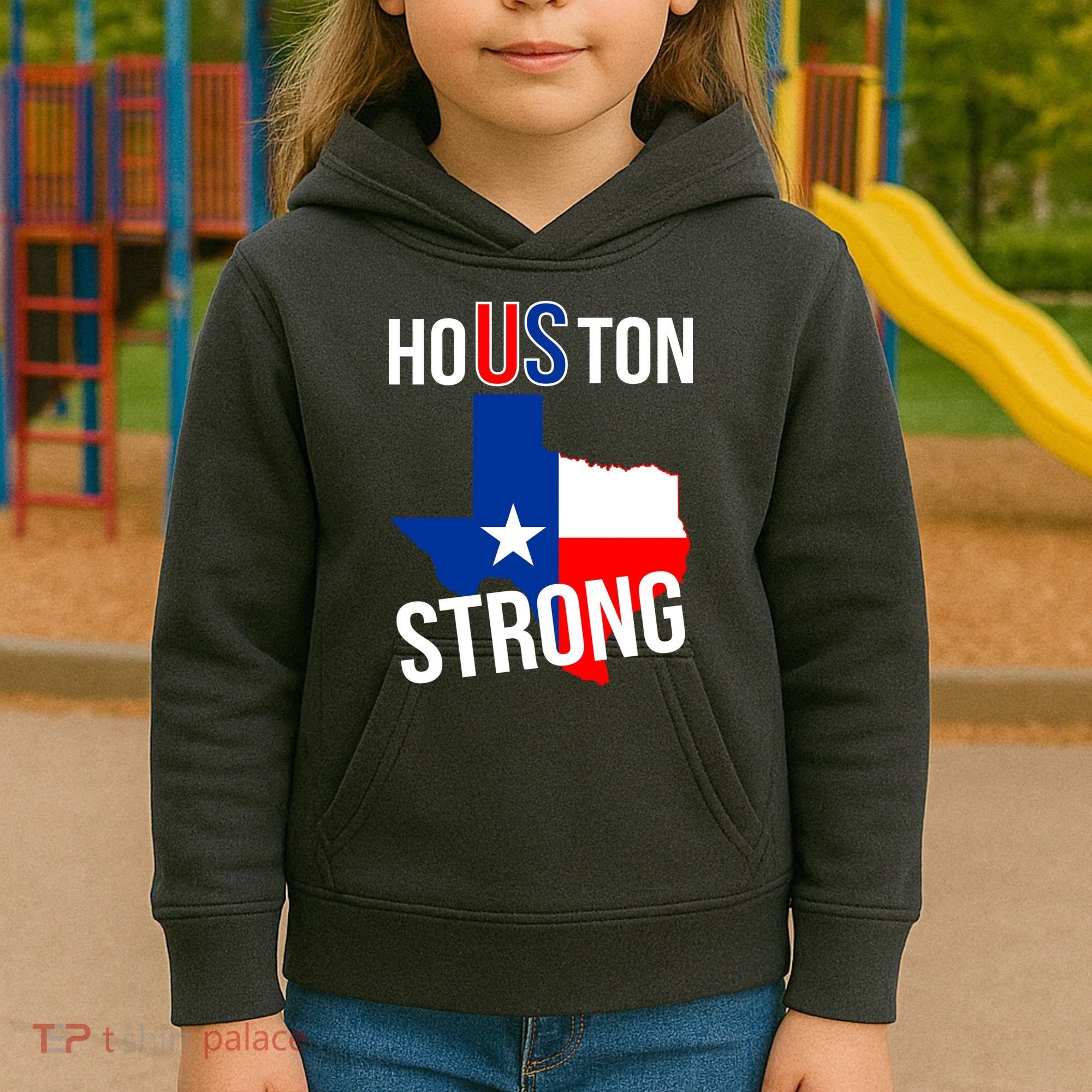 Houston US Strong Texas State Flag Kids Hoodie