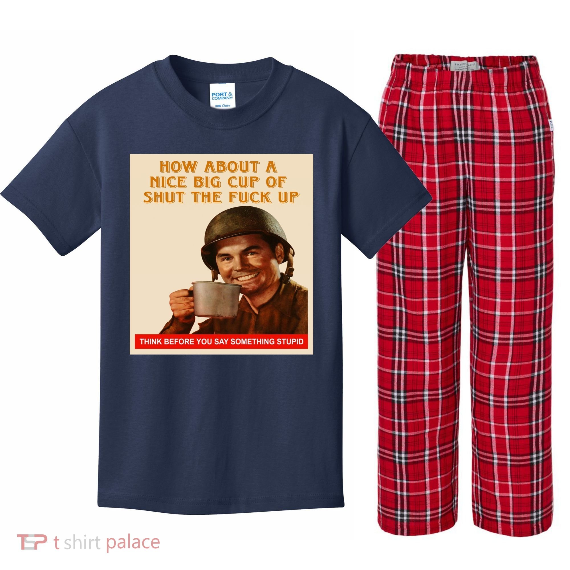 How About A Nice Big Cup of Shut The Fuck Up Kids Plaid Pajama Set
