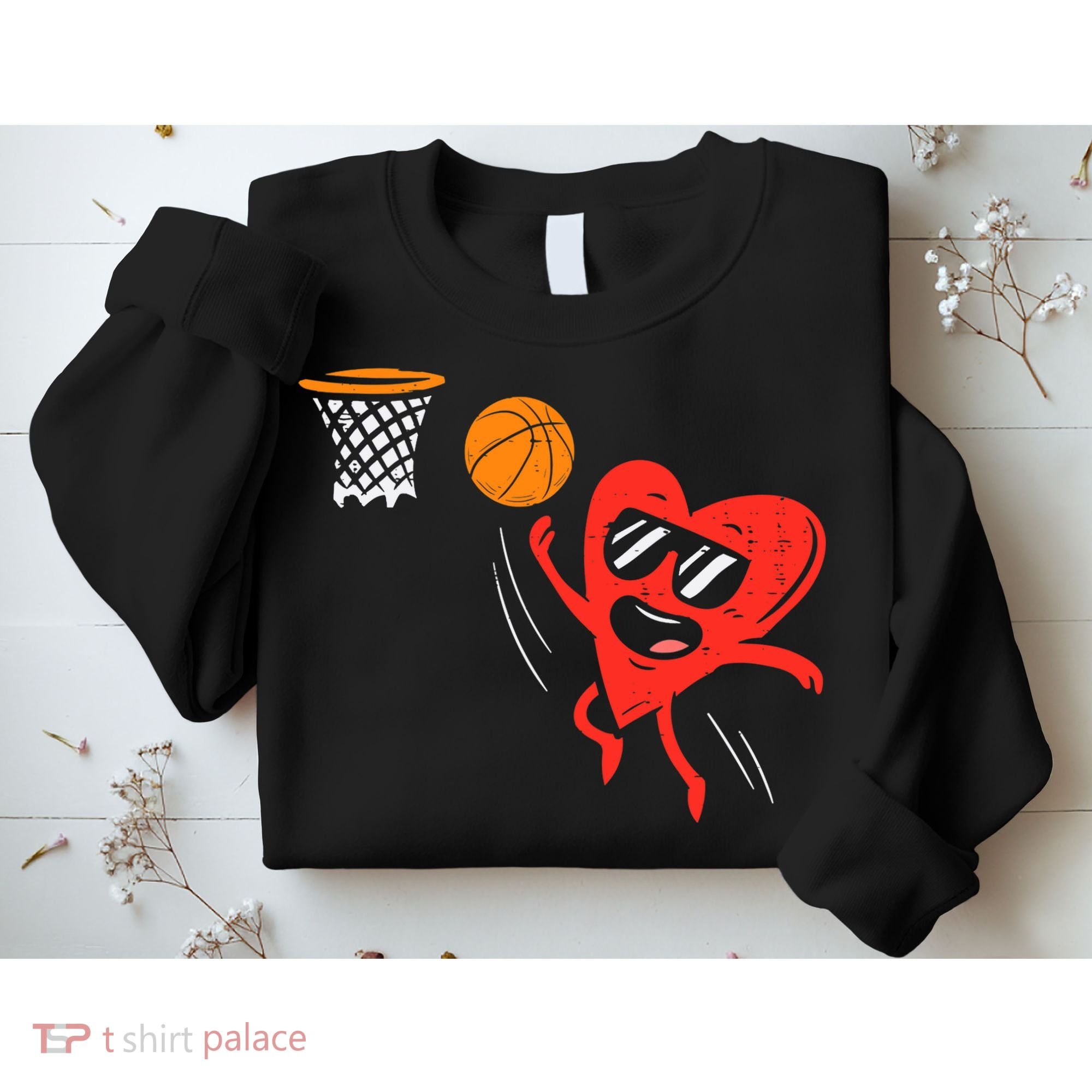 Heart Playing Basketball Cute Valentines Day Sports Boys Sweatshirt