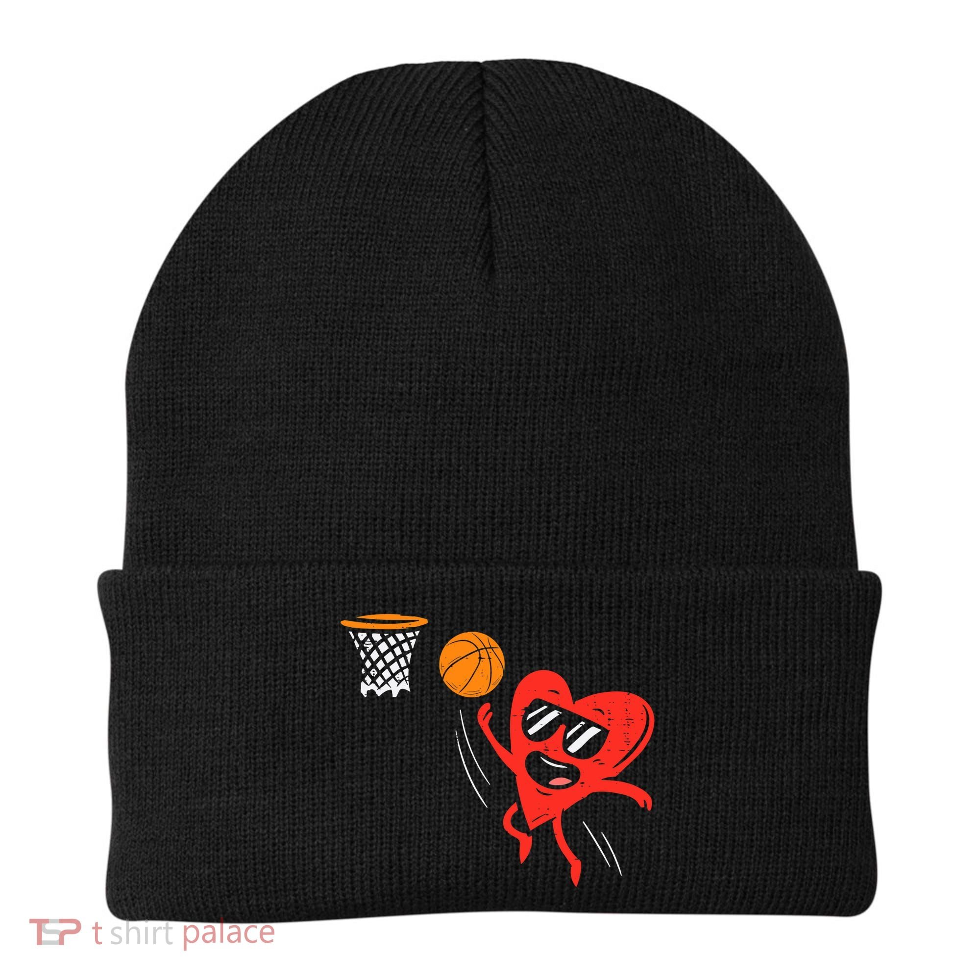 Heart Playing Basketball Cute Valentines Day Sports Boys Beanie