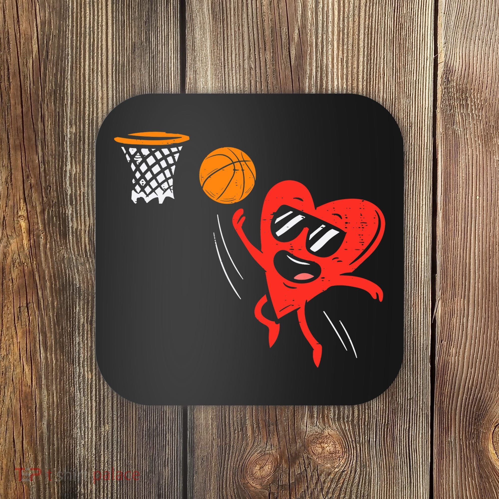 Heart Playing Basketball Cute Valentines Day Sports Boys Coaster