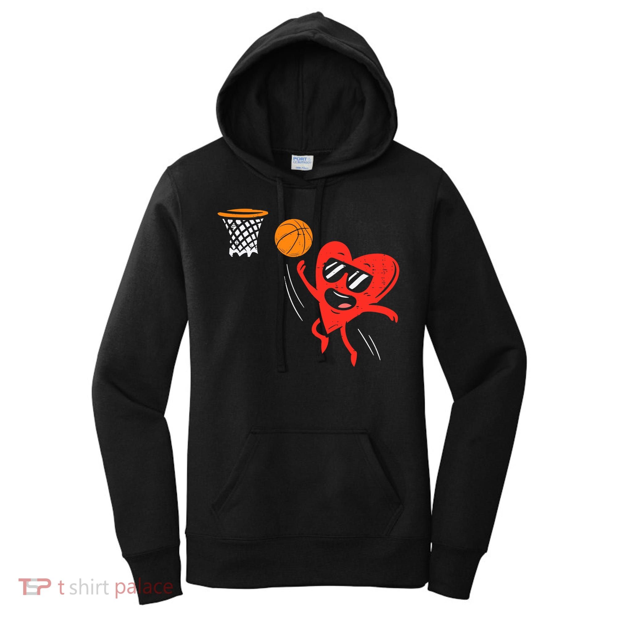 Heart Playing Basketball Cute Valentines Day Sports Boys Women's Hoodie