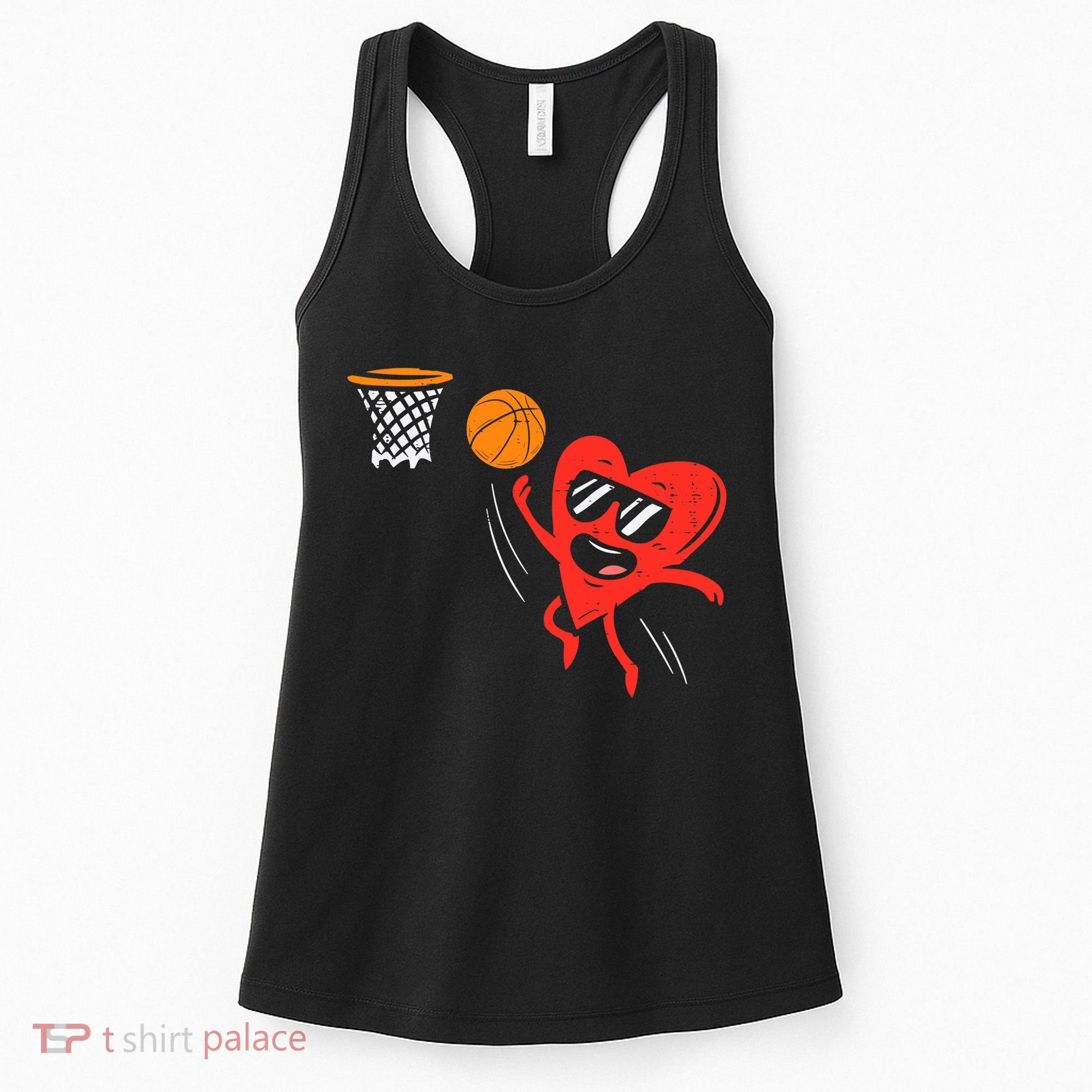 Heart Playing Basketball Cute Valentines Day Sports Boys Women's Tank Top