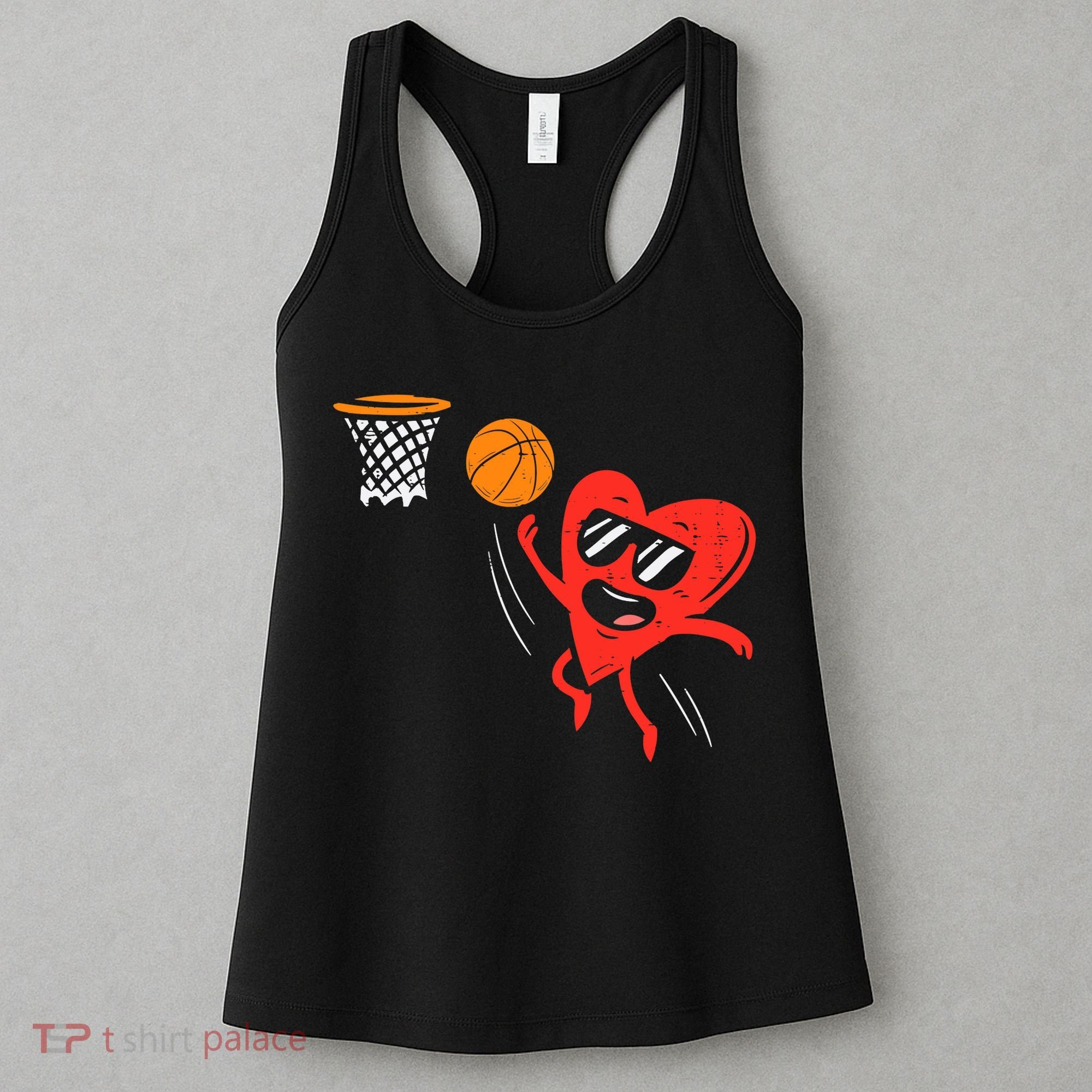 Heart Playing Basketball Cute Valentines Day Sports Boys Women's Tank Top