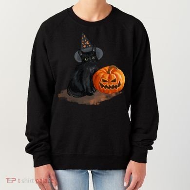 Halloween Pumpkin Black Cat Women's Sweatshirt