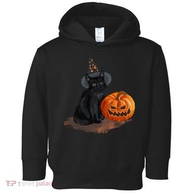 Halloween Pumpkin Black Cat Toddler Hoodie