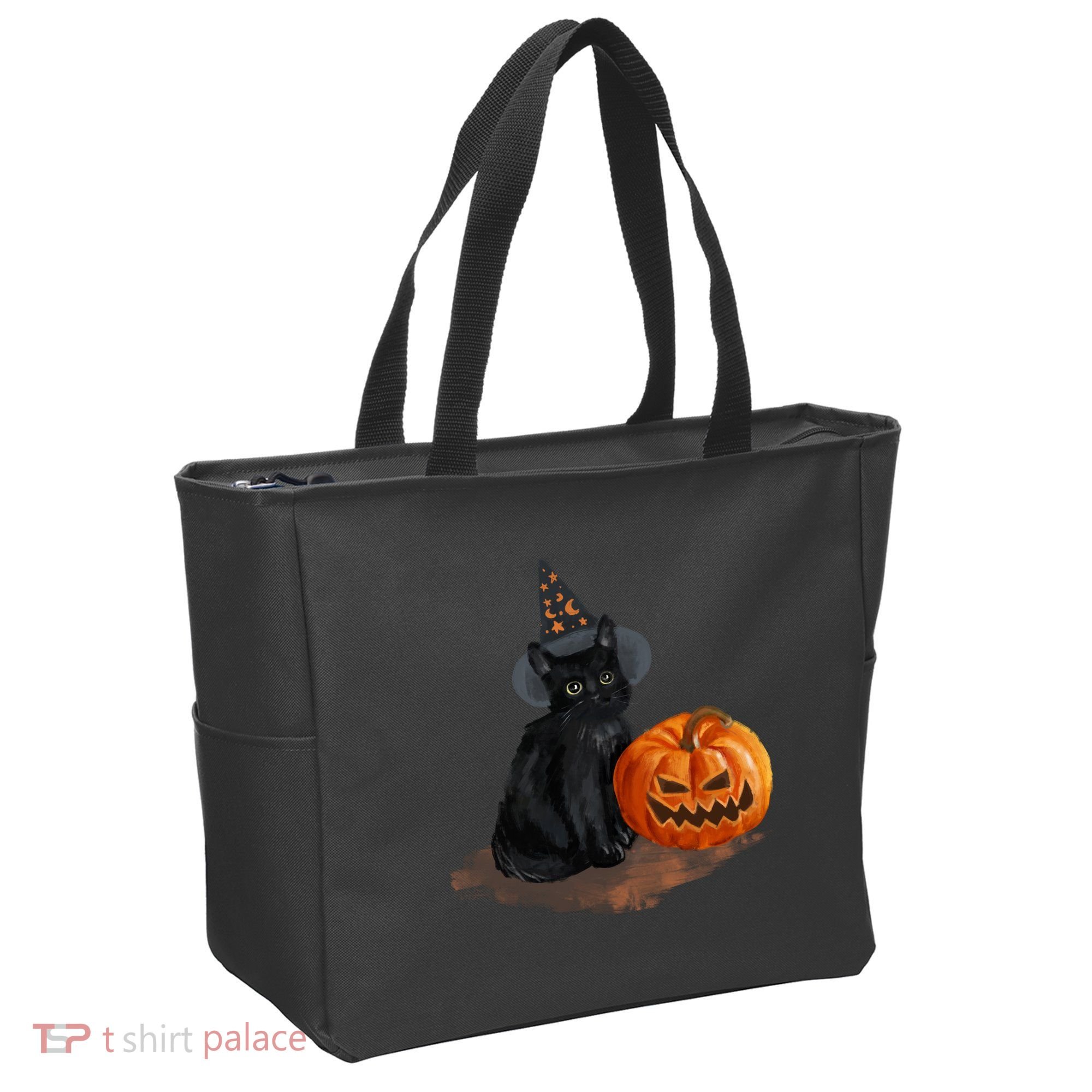 Halloween Pumpkin Black Cat Tote Bag