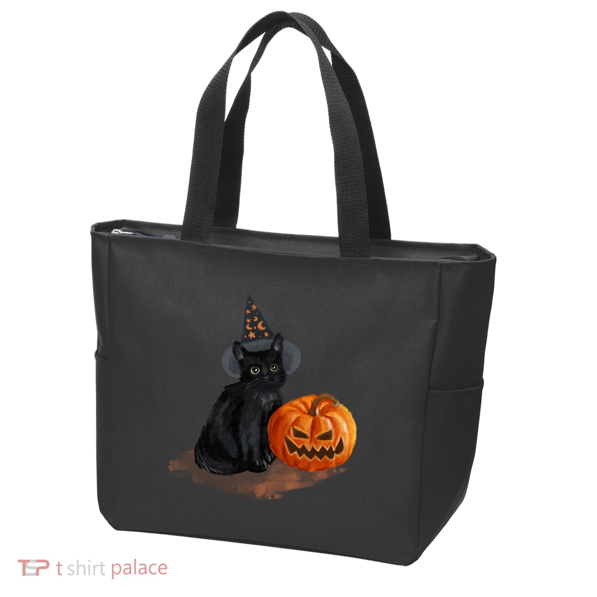 Halloween Pumpkin Black Cat Tote Bag