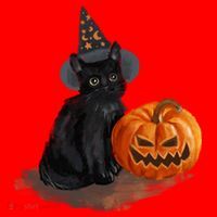 Halloween Pumpkin Black Cat Santa Hat thumb 1