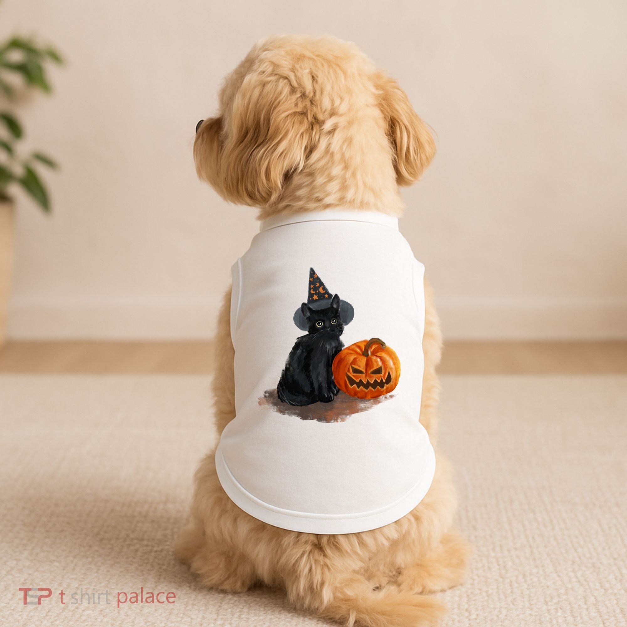 Halloween Pumpkin Black Cat Doggie Tank