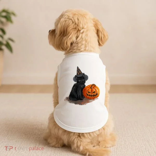 Halloween Pumpkin Black Cat Doggie Tank