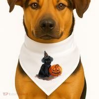 Halloween Pumpkin Black Cat USA-Made Doggie Bandana thumb 1