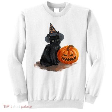 Halloween Pumpkin Black Cat Sweatshirt