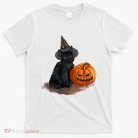 Halloween Pumpkin Black Cat T-Shirt thumb 0