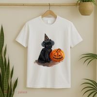 Halloween Pumpkin Black Cat T-Shirt thumb 2