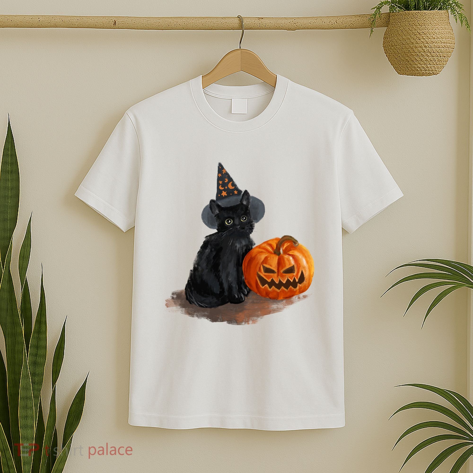 Halloween Pumpkin Black Cat T-Shirt