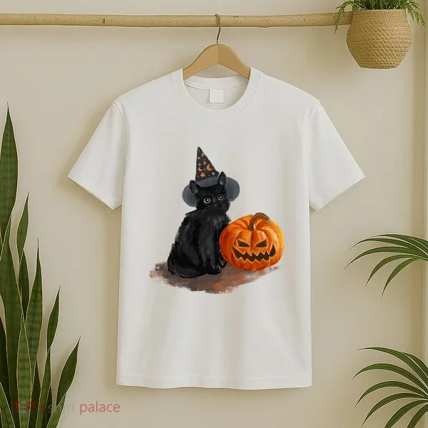 Halloween Pumpkin Black Cat T-Shirt
