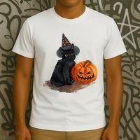 Halloween Pumpkin Black Cat T-Shirt thumb 3