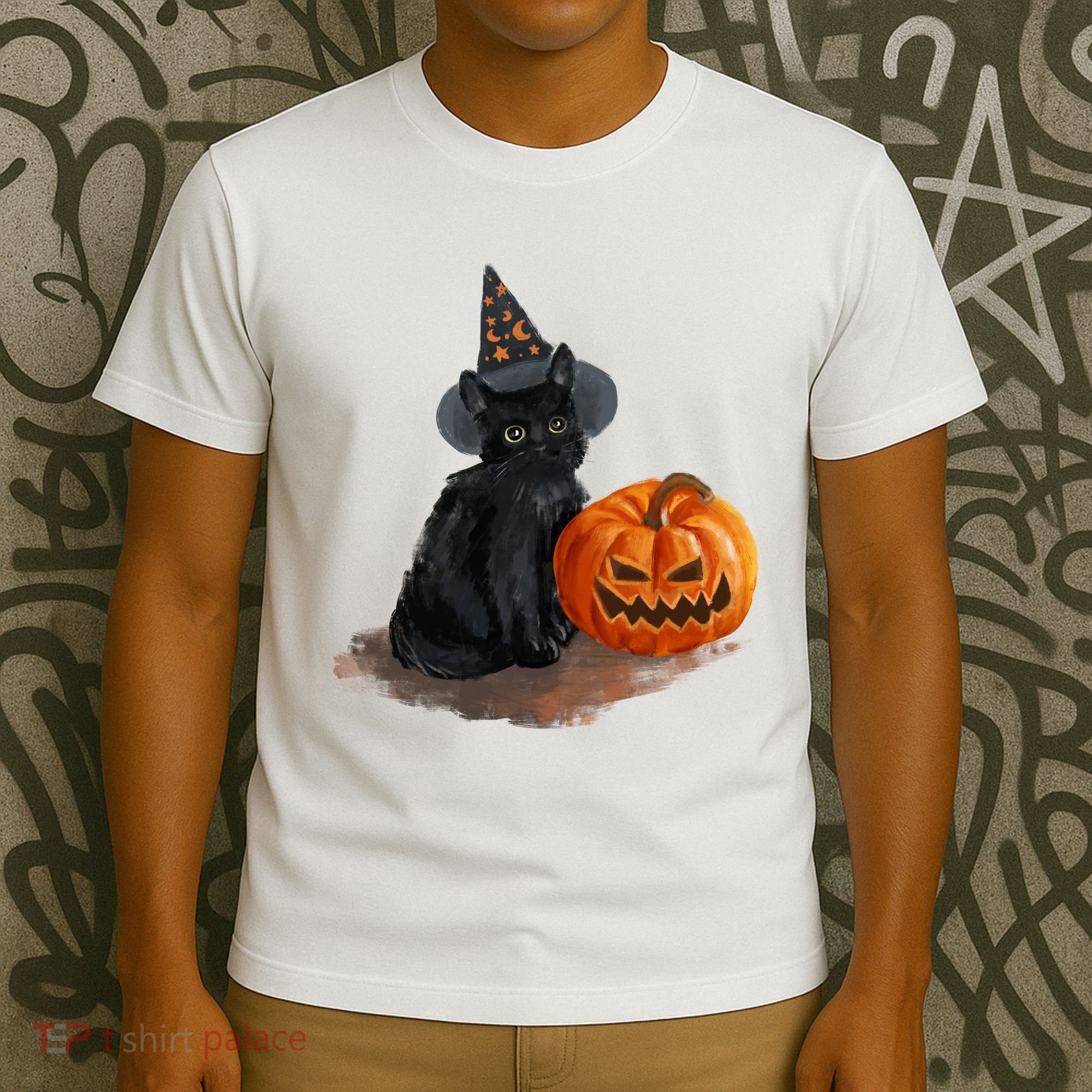 Halloween Pumpkin Black Cat T-Shirt