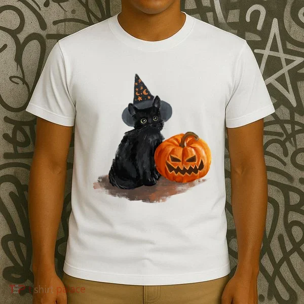 Halloween Pumpkin Black Cat T-Shirt