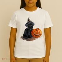 Halloween Pumpkin Black Cat T-Shirt thumb 4