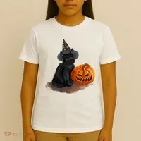 Halloween Pumpkin Black Cat T-Shirt thumb 4