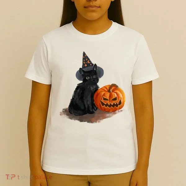 Halloween Pumpkin Black Cat T-Shirt