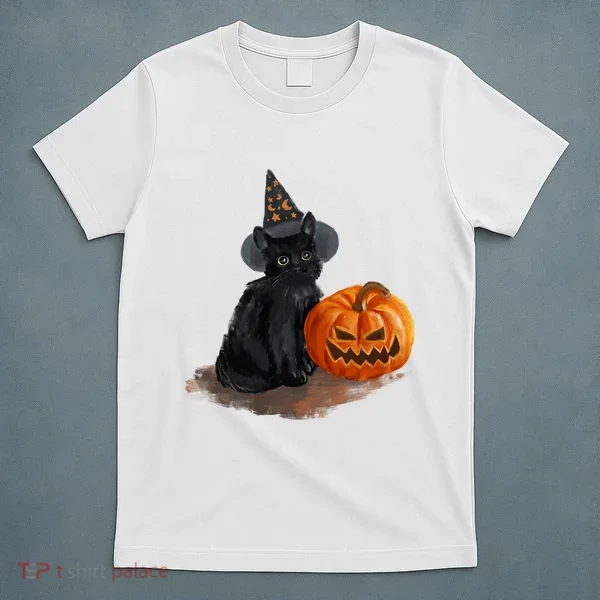 Halloween Pumpkin Black Cat T-Shirt