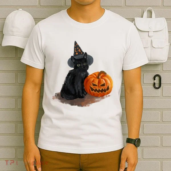 Halloween Pumpkin Black Cat T-Shirt