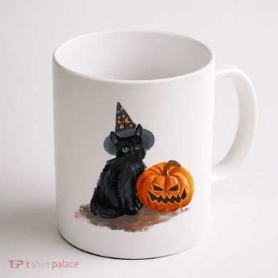 Halloween Pumpkin Black Cat Coffee Mug back