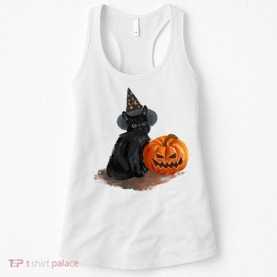 Halloween Pumpkin Black Cat Women's Tank Top
