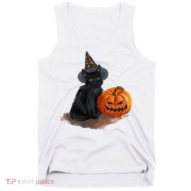 Halloween Pumpkin Black Cat Tank Top