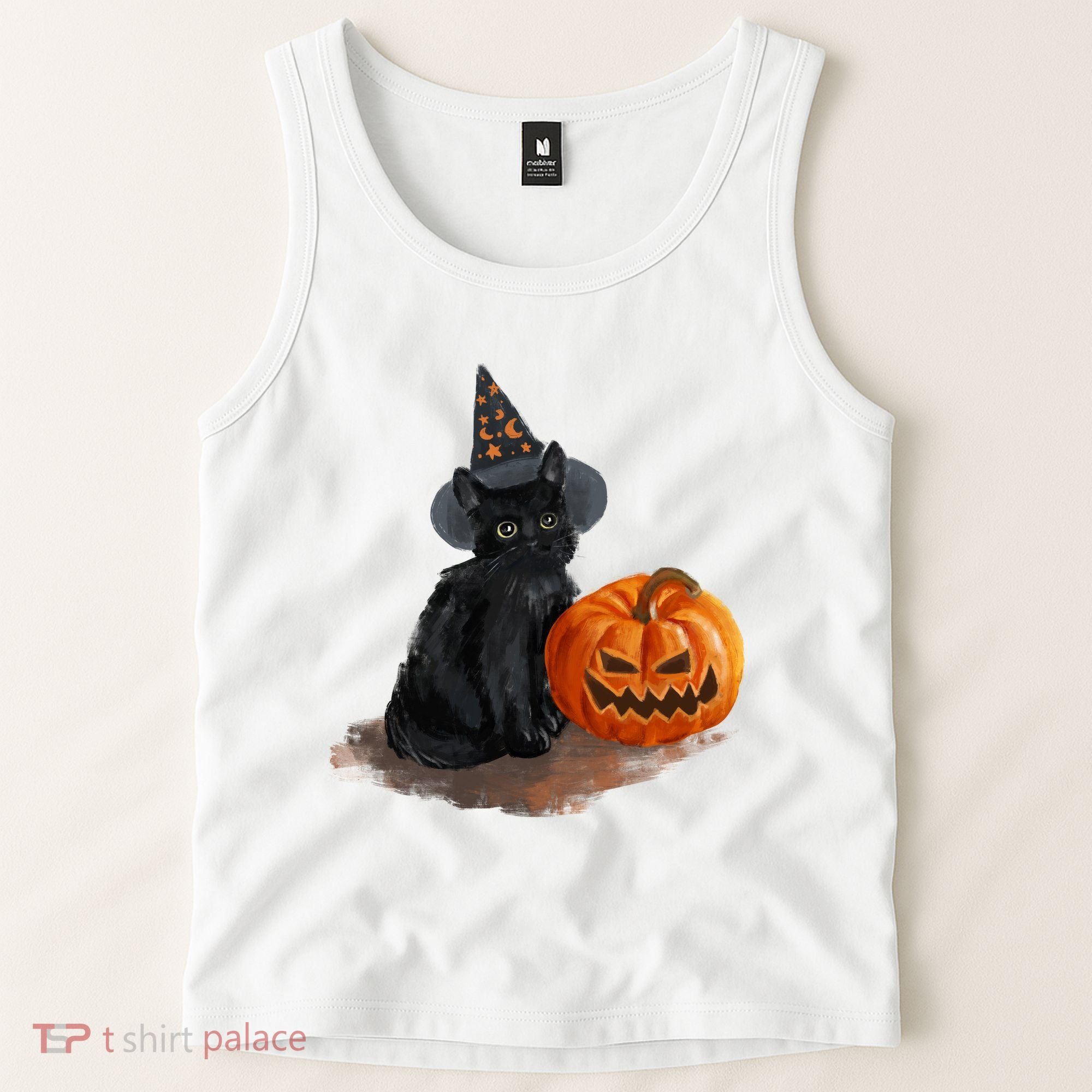 Halloween Pumpkin Black Cat Tank Top