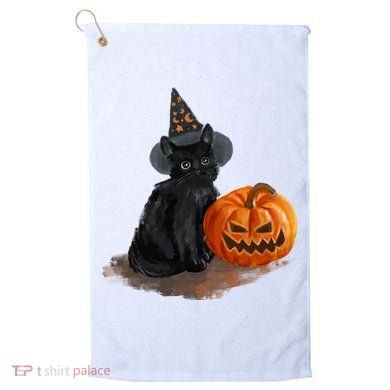 Halloween Pumpkin Black Cat Golf Towel