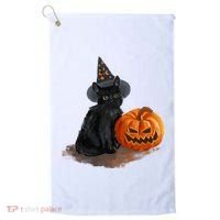 Halloween Pumpkin Black Cat Golf Towel thumb 0