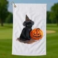 Halloween Pumpkin Black Cat Golf Towel thumb 1