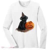 Halloween Pumpkin Black Cat Women's Long Sleeve Shirt thumb 0