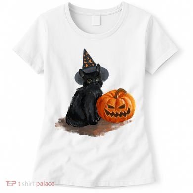 Halloween Pumpkin Black Cat Women's T-Shirt