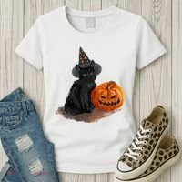Halloween Pumpkin Black Cat Women's T-Shirt thumb 3